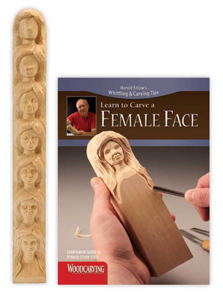 Wood Carving Study Stick - Female Face